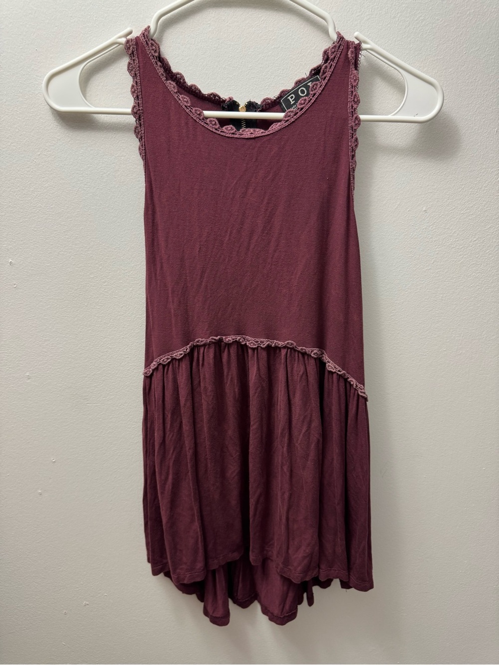 POL Boho babydoll tank top in burgundy